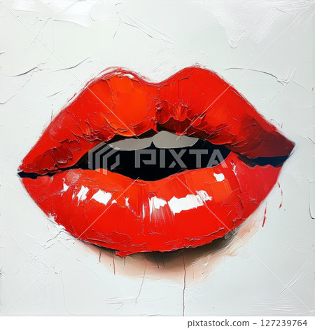 Close-Up of Glossy Red Lips with Oil Paint Texture 127239764