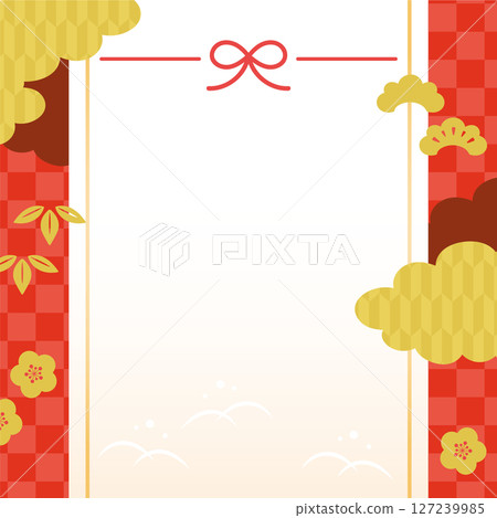 帶有紅色日本圖案的新年賀卡 127239985