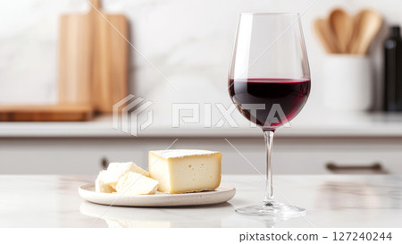 Red wine and cheese create a perfect culinary experience in a stylish, contemporary kitchen setting Red wine and cheese create a perfect culinary experience in a stylish, contemporary kitchen setting 127240244