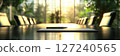 empty conference table with pen and notepad on it, professional atmosphere of corporate meeting or presentation 127240565