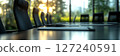 empty conference table with pen and notepad on it, professional atmosphere of corporate meeting or presentation 127240591