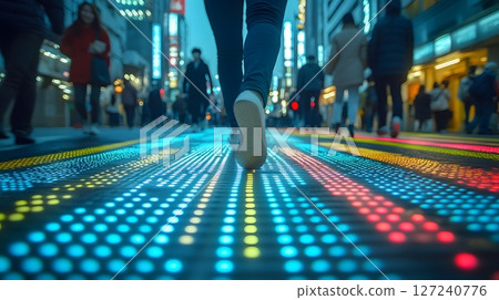 Crosswalk with digital AI signals guiding pedestrians 127240776