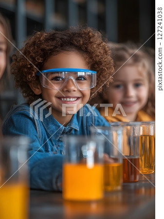 happy children doing science experiment together 127241038
