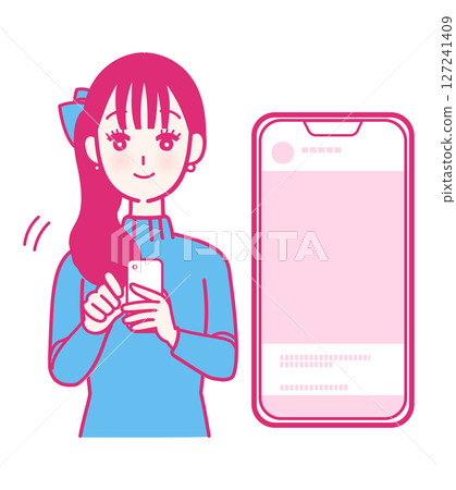 A woman looking at social media on her smartphone A woman looking at social media on her smartphone 127241409