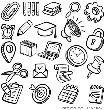 Hand Drawn Education and Office Doodle Icons Set - Stock Illustration ...