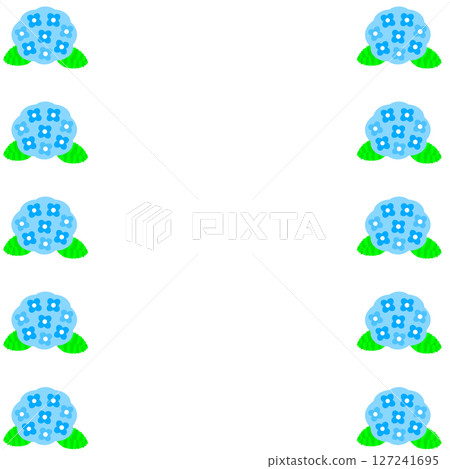 清新的垂直線條框架材料，兩側飾有藍色繡球花 127241695