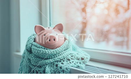 Piggy Bank in Mint Green Scarf by Winter Window 127241710