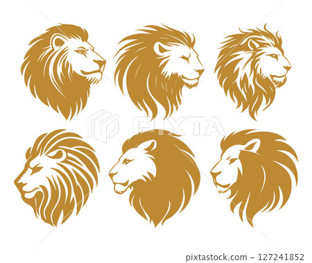 Gold Lion Heads Profile Illustrations Gold Lion Heads Profile Illustrations 127241852
