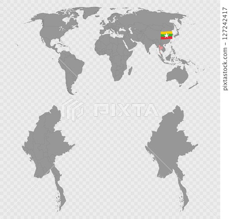 Myanmar Map Set with World Location. 127242417