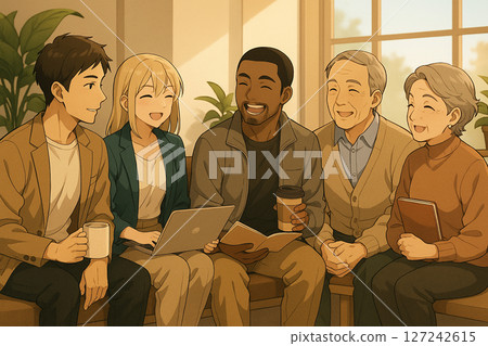 Multi-generational employees chatting in the office 127242615