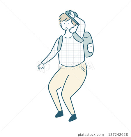 Vector illustration of a simple line drawing of a person climbing a mountain 127242628