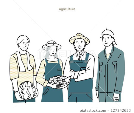 農民 - 農業 - 收穫蔬菜的農民 - 家庭 - 勞動人民系列插圖素材 127242633