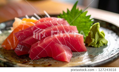 新鮮鮪魚生魚片和芥末日本料理拼盤 4 127243018