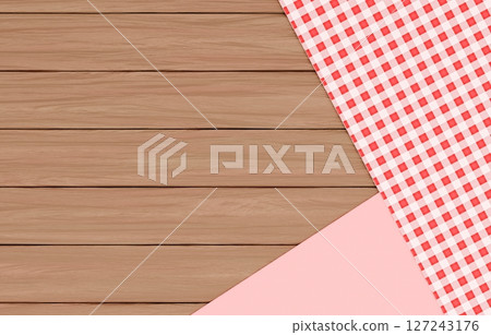 Background material_wooden table and cloth_red Background material_wooden table and cloth_red 127243176