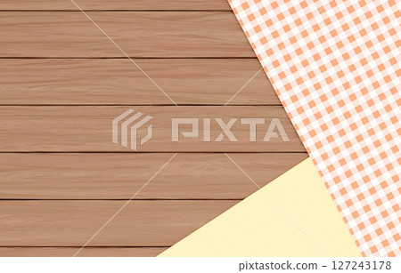 Background material_wooden table and cloth_orange 127243178
