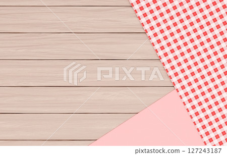 Background material_wooden table and cloth_red 127243187