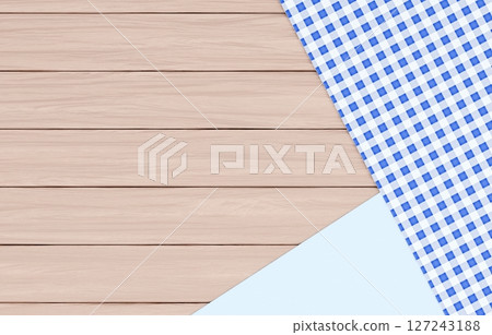 Background material_wooden table and cloth_blue 127243188