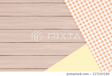 Background material_wooden table and cloth_orange 127243189