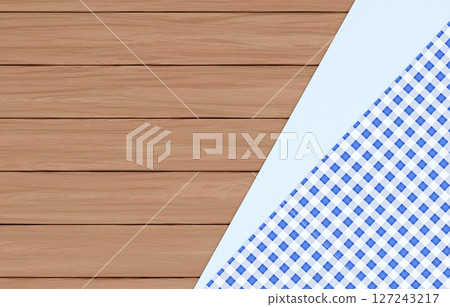 Background material_wooden table and cloth_blue 127243217