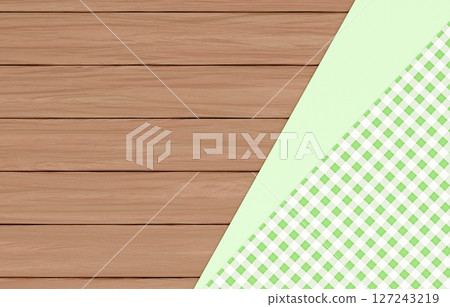 Background material_wooden table and cloth_green 127243219