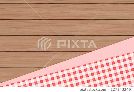 Background material_wooden table and cloth_red Background material_wooden table and cloth_red 127243249
