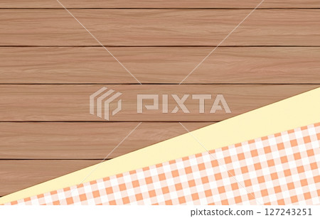 Background material_wooden table and cloth_orange Background material_wooden table and cloth_orange 127243251