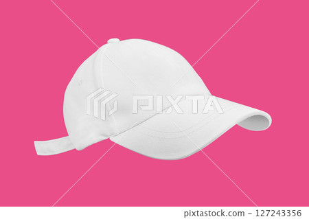 White sport cap mockup isolated on pink background 127243356