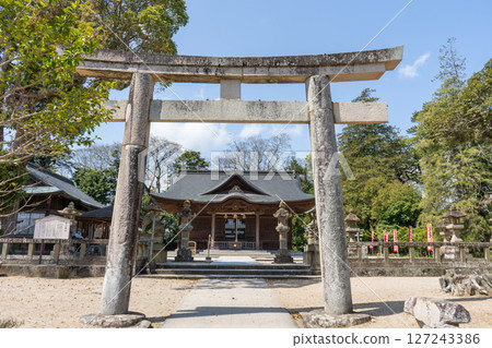 Shimane Prefecture Matsue Shrine worship hall and torii gate 127243386