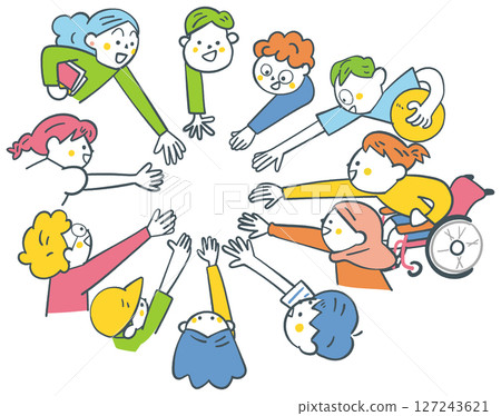 一大群全球小學生互相接觸 127243621