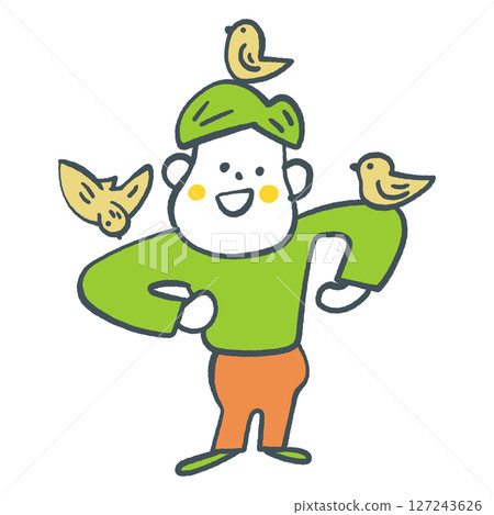 Boy with a bird on his shoulder or back Stock illustration 127243626