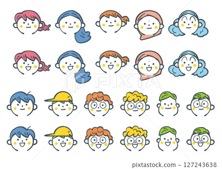 微笑獨特的小學生臉孔庫存插圖素材 127243638