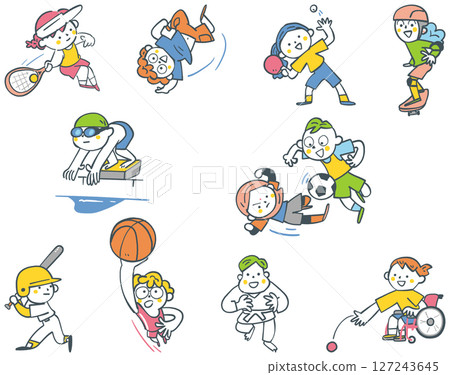 從事各種運動的小學生的股票插圖 從事各種運動的小學生的股票插圖 127243645