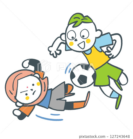 男孩和女孩參加足球比賽的面孔 失量圖庫 男孩和女孩參加足球比賽的面孔 失量圖庫 127243648