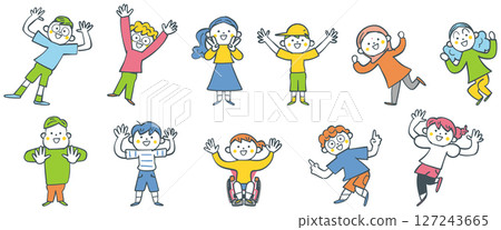 Stock illustration material of elementary school students cheering 127243665