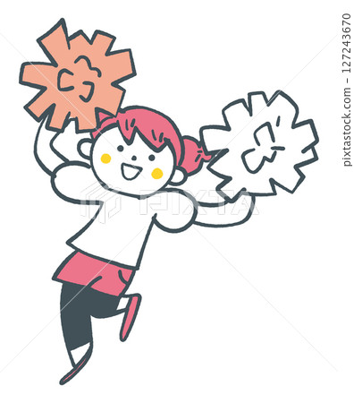 小學女生揮舞著絨球歡呼圖庫插圖 小學女生揮舞著絨球歡呼圖庫插圖 127243670