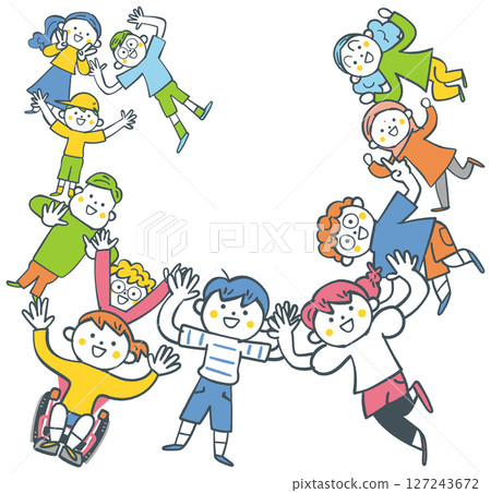 Elementary school students cheering in a circle Stock illustration material 127243672
