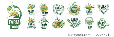 A set of icons for farm products. Hand-drawn vector illustration 127243719