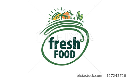 Vector logo of farm products, hand-drawn Vector logo of farm products, hand-drawn 127243726