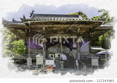 Watercolor painting style, Shikoku 88 Temples No. 14, Jorakuji Temple, Main Hall, Tokushima City, Tokushima Prefecture Watercolor painting style, Shikoku 88 Temples No. 14, Jorakuji Temple, Main Hall, Tokushima City, Tokushima Prefecture 127243965
