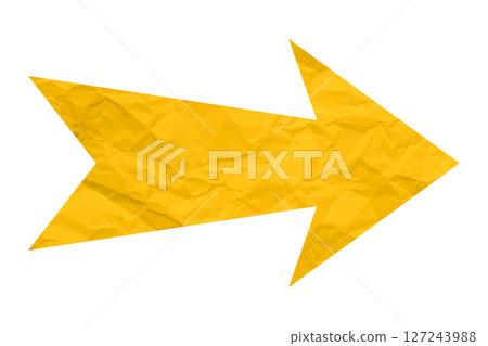 Yellow crumpled paper arrow isolated on transparent background 127243988