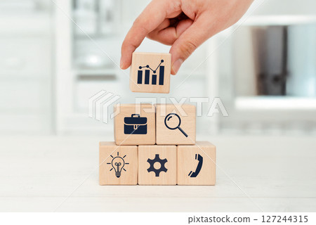 Building business strategy concept with blocks 127244315