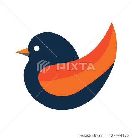 Cute Cartoon Bird Illustration Orange and Blue Winged Bird Design 127244372