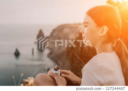 Young Woman Contemplating the Seascape Young Woman Contemplating the Seascape 127244487