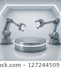 Robotic Arms and Podium Two robotic arms extending towards a futuristic platform 127244509