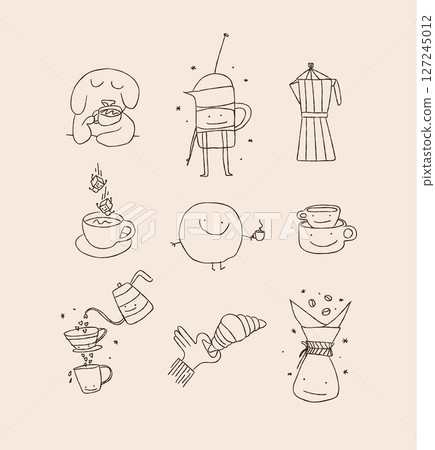 Cute coffee set collection illustration beige 127245012