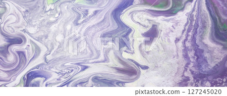 White and purple abstract fluid art background with marble texture effect in acrylic pour painting style 127245020