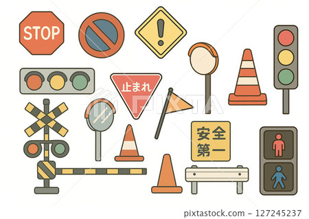 Flat road safety illustration set Flat road safety illustration set 127245237