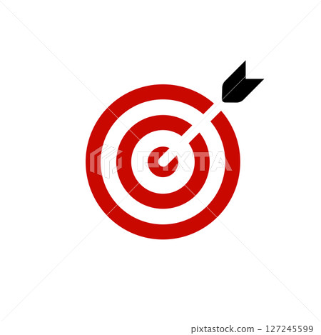 Red Target, Arrow Aim, Business Concept, Perfect Goal, Flat Symbol, Focus Icon, Strategy Hit, Success Win. Vector Illustration Red Target, Arrow Aim, Business Concept, Perfect Goal, Flat Symbol, Focus Icon, Strategy Hit, Success Win. Vector Illustration 127245599