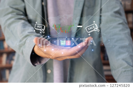 Stock market concept and price fluctuations, buying and selling currencies in various financial markets. 127245820