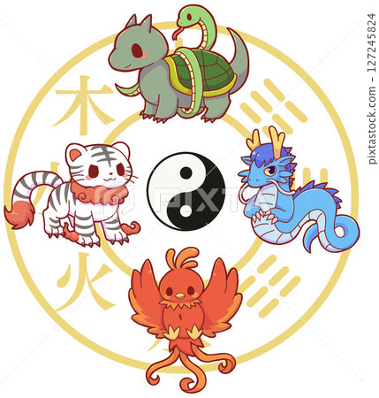 The Four Gods of Chinese Mythology and Magic Circle 127245824